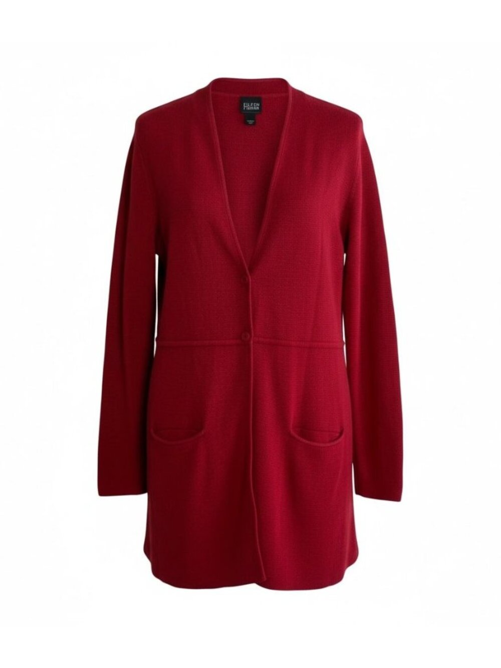 Eileen Fisher Womens M Red Silk Cotton Long Cardigan Jacket Pockets Lagenlook